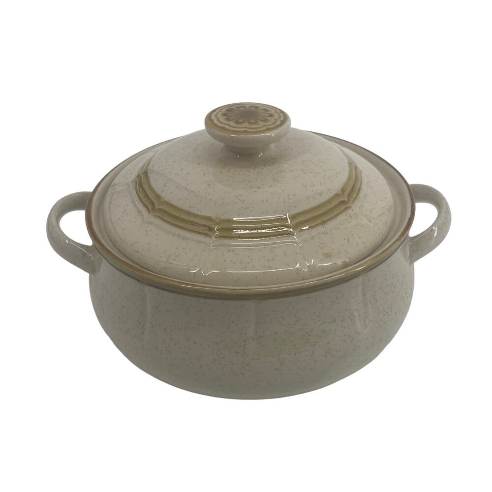 Vintage Bean Pot Crown Manor Floral Garden Casserole Stoneware Lid Serving Japan